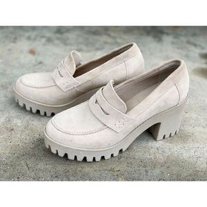 Steve Madden Louise Women's Leather Binary Beige Platform Heel Penn Loafer Sz 11